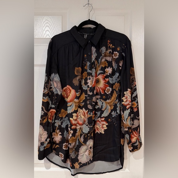 Anthropologie Brielle Relaxed Buttondown Floral Multicolor Botanical Blouse Sz L - Picture 2 of 9
